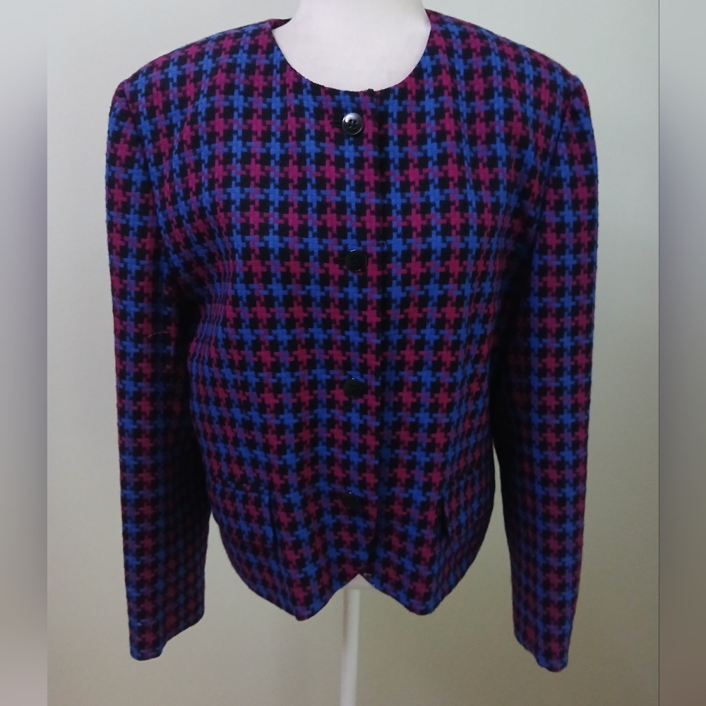 Charter Club Vintage Wool Houndstooth Button Front Jacket Blazer